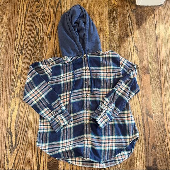 American Eagle Outfitters Tops - American Eagle Hooded Flannel Plaid Blue Cozy Gorpcore Fall Women's Small